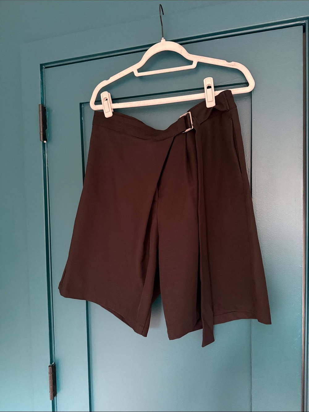 Cider Black Wrap-Front Trouser Short with faux belt